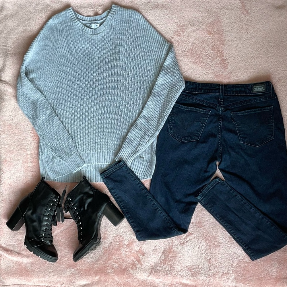 Hollister Waffle Knit Sweater Grey XS